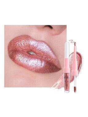 Women 04# Rose Gold-Metallic 2-in-1 Metallic Long Lasting Lipstick And Lip Liner